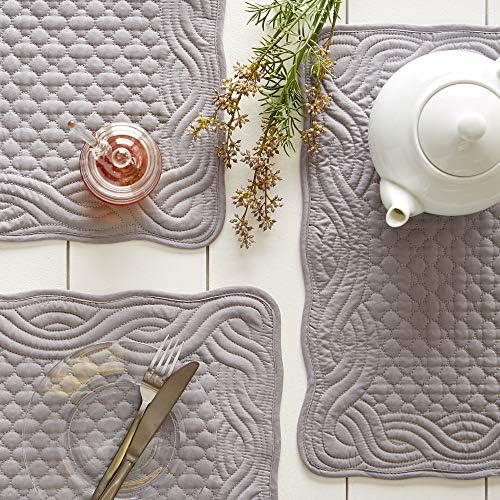 DII Quilted Farmhouse Collection Tabletop, Placemat Set, Gray, 6 Piece