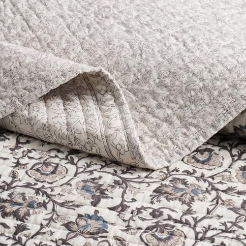 EverGrace 100% Cotton Floral Quilt Set, King Size, Taupe Warm Gray