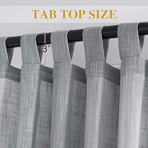 RYB Home Linen Sheer Curtains - Linen Textured Semi Sheer Curtains for