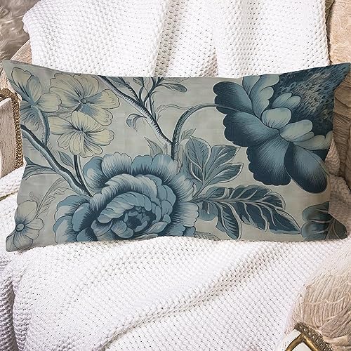 Asian Style Pillow Cover Spa On Flax Blue Chinoiserie Pillowcase