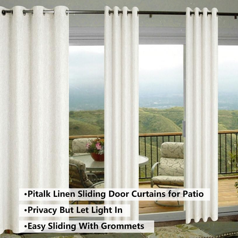 Pitalk 100% Blackout Dark Taupe Linen Textured Curtains and Ivory