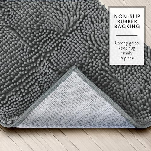 Hearth & Harbor Bathroom Rug Set, 2 Piece Chenille - Grey, Quick Dry