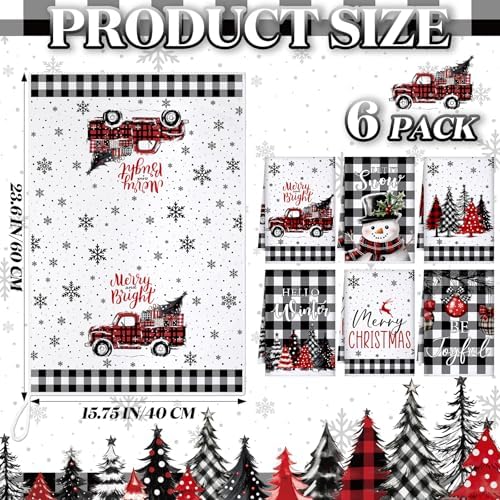 Bencailor 6 Pcs Christmas Kitchen Towels, Black White Plaid