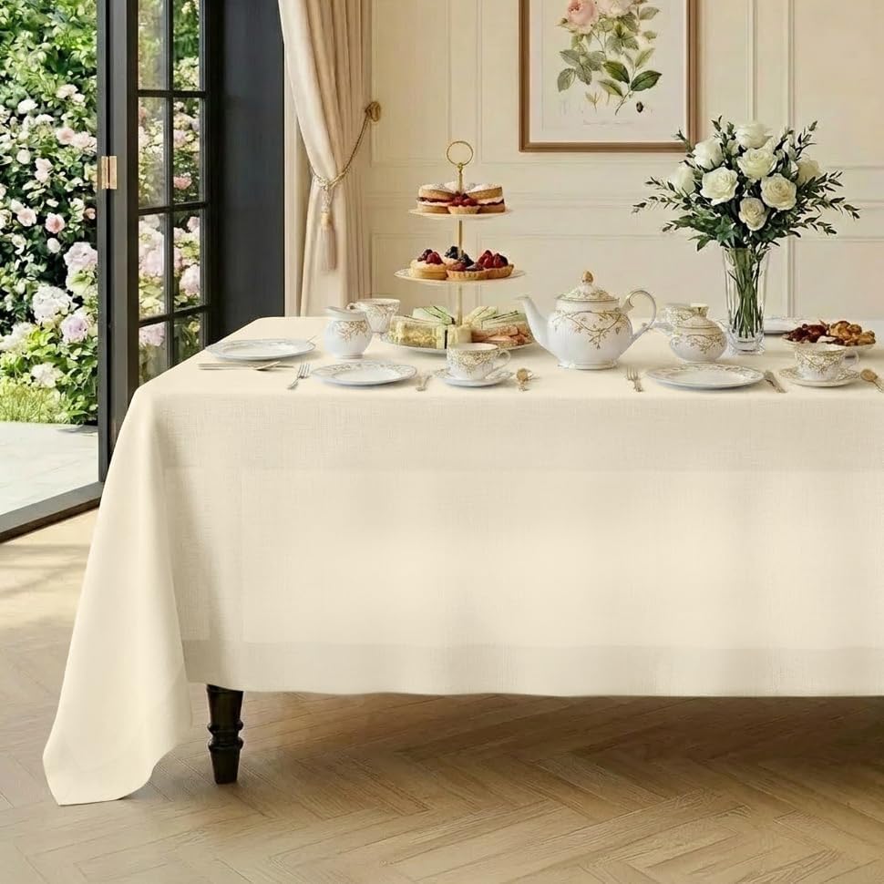 Classic LinenTM by D'Moksha, 100% Pure Linen Ivory Tablecloth