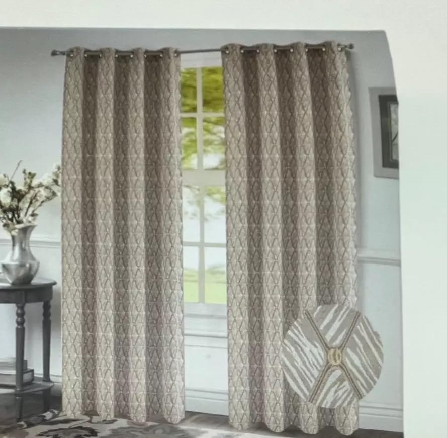 Set of 2 Zara Jacquard Curtain Panels With Grommets (Taupe, 84" Long)
