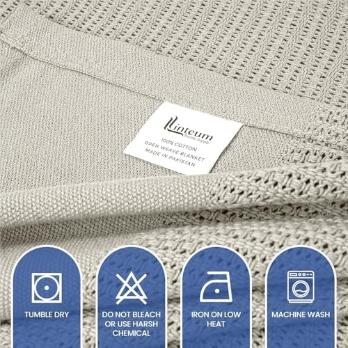 100% Cotton Open Weave Blanket Twin – Breathable All Season – Oatmeal