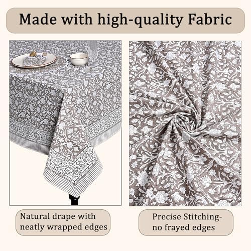 Ridhi Taupe Hand Block Print Rectangle Tablecloth 108x70 Inch