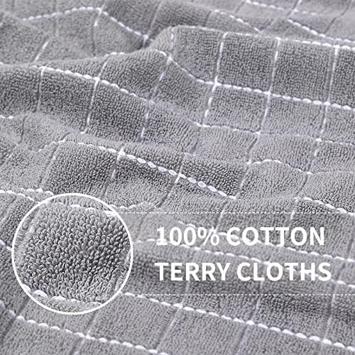 Homaxy 100% Cotton Terry Kitchen Towels, 4 Pack, Light Grey