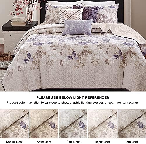 Madison Park Modern Floral Coverlet Breathable Taupe King Quilt Set