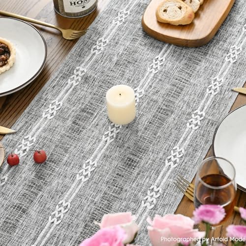 Artoid Mode Dark Grey Farmhouse Embroidered Hollow Table Runner