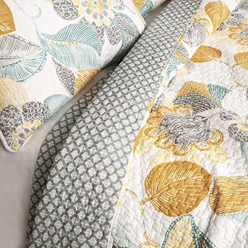 Lush Decor Layla Reversible Cotton Quilt King Size 3 Piece Set Yellow