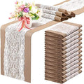 Tatuo 12 Pieces Burlap Table Runners with Lace 12 x 108 Inch Long
