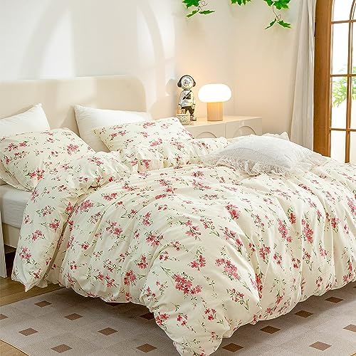 CottonLife Floral Queen Duvet Cover 100% Brushed Microfiber 3 Pieces