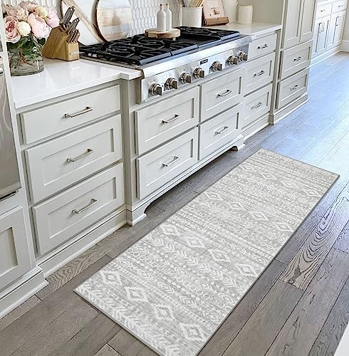 Lahome Farmhouse Grey Hallway Runner Rug, Low-Pile Washable 2x6