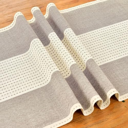 Boho Table Runner with Tassels Rustic Striped Cotton Linen Farmhouse