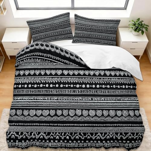 California King Duvet Cover Set Bohemian Geometric Stripes Soft