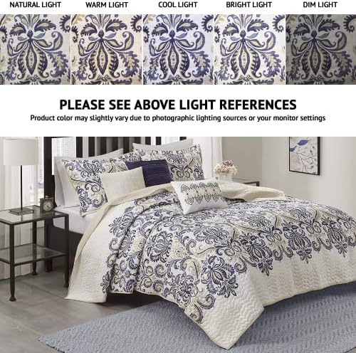 Madison Park Traditional Damask All-Season Navy/Tan King Quilt Set