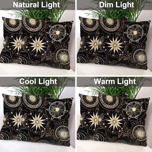 Batmerry Circular Patterns Floral Throw Pillow Covers, Black Gold