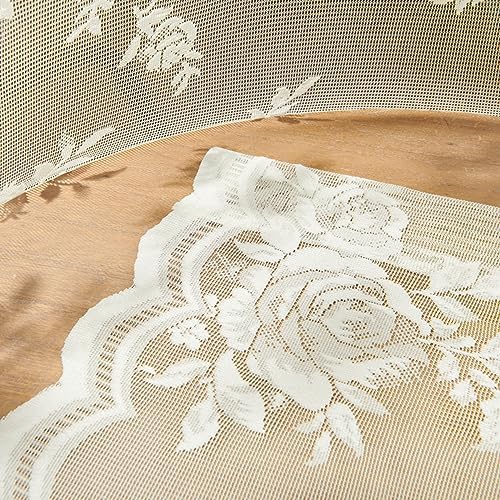 Cream Lace Curtains 108 Inches Long 2 Panels Victorian Floral Sheer