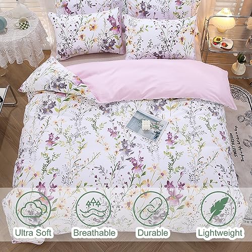 URBONUR 100% Cotton Floral Duvet Cover Set Queen Size 3-Pieces