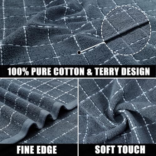 Mordimy Cotton Terry Checkered Kitchen Towels, 16"x 26", 4 Pack, Grey