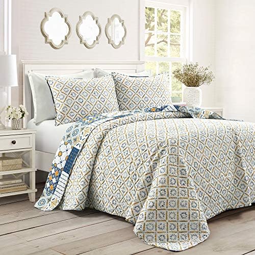 Lush Decor Monique Reversible Cotton Quilt Queen Size 3 Piece Set