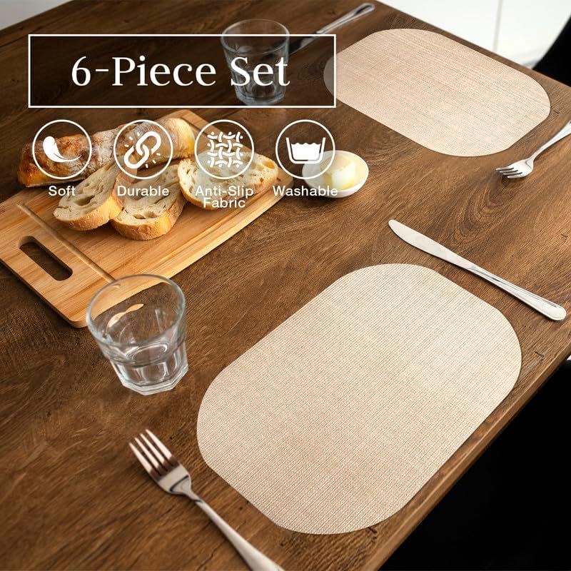 Andie Home Oval Placemats for Kitchen Table and Dining Room, 6-Piece