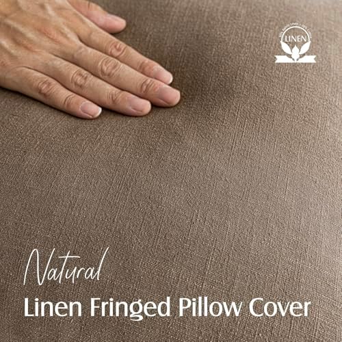Foindtower Decorative Linen Fringe Throw Pillow Covers 22×22 Light