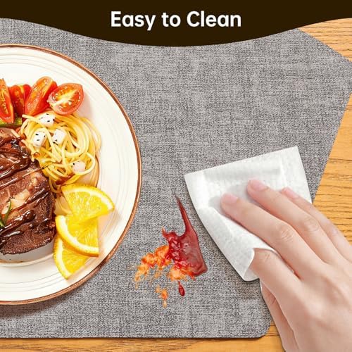 Faux Leather Round Placemats Set of 6, Wipeable Wedge Table Mats for