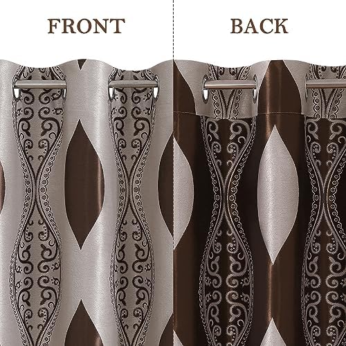 HOMEIDEAS Brown and Beige Curtains for Living Room, 52 x 84 Inches