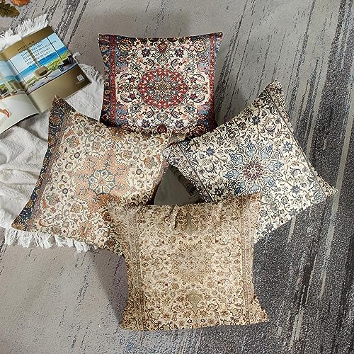 Sanwarm Linen Throw Pillow Covers Set of 4, 16 x 16 Inch, Boho Mandala