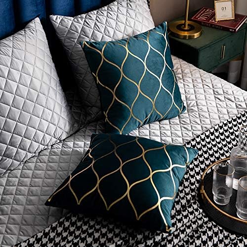 DEZENE 20x20 Inch Gold Velvet Throw Pillow Covers: 2 Pack Square