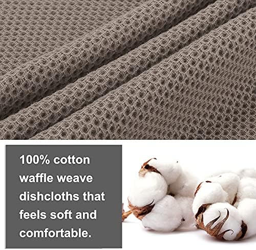 PiccoCasa 100% Cotton Dish Cloths Rags, Waffle Weave 6 Pcs 13x13 Brown