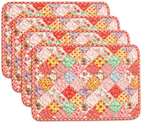 Quilted Placemats Set of 4, 12X18 Inches Cotton Fabric Placemats