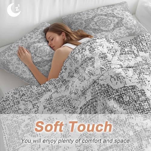 Grey Boho Bedding 3 Piece Duvet Cover Set Full Size, Middle Cuntury