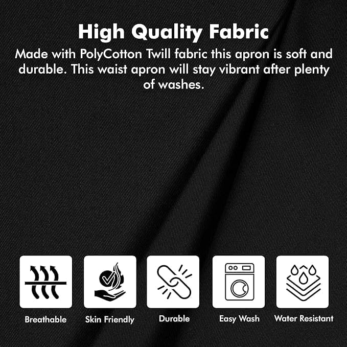 Dreamology 12 Pack Server Aprons with 3 Pockets, Black Server Apron