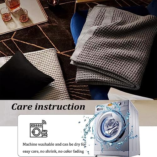 100% Cotton Blankets Queen Size for Bed - Grey Waffle Weave Blankets