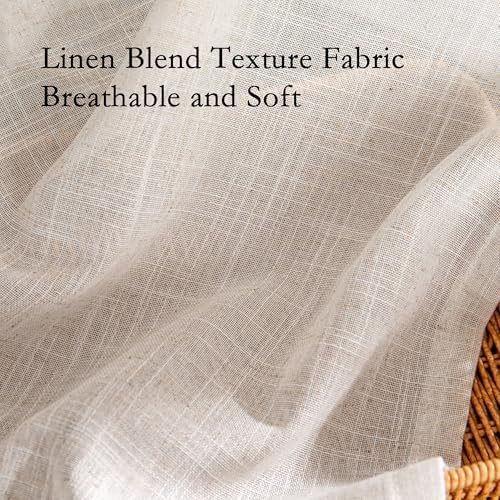 MYSKY HOME Natural Linen Sheer Curtains 63 Inch Length for Bedroom