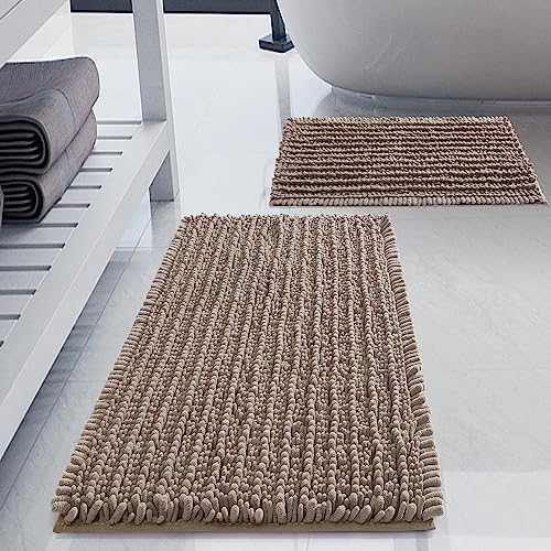 Luxury Polyester Taupe Bathroom Rugs Sets 2 Piece, Thickened Hot Melt