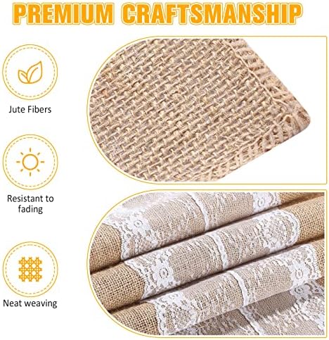 Chumia 12 Pcs 12 x 108 Inch Wedding Burlap Table Runners with White