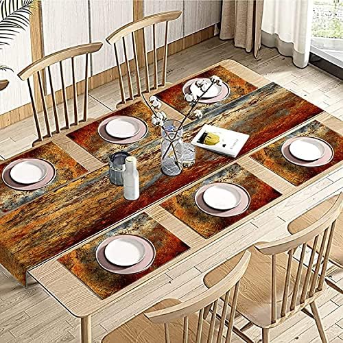 Brown Rust Table Runner and Placemats Set of 6, Linen 90" Long