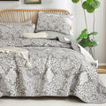 WONGS BEDDING Gray Quilt Set King Size, Botanical Print Bedspread