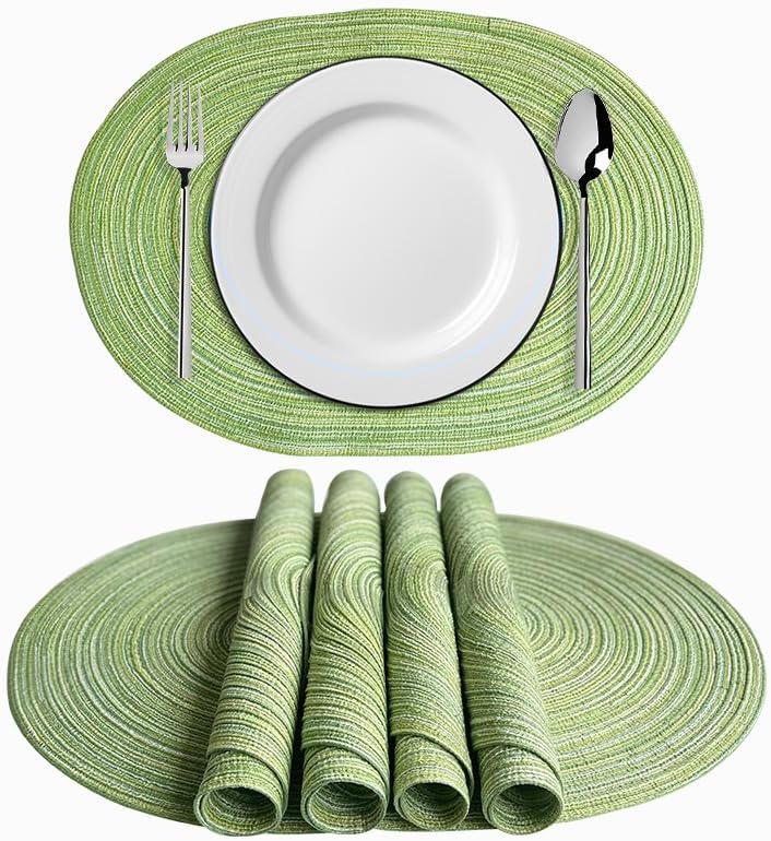 Placemats Set of 4 - Oval Woven Cotton Table Mats Non-Slip Heat