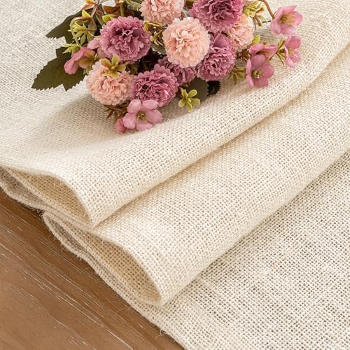 Shatex Burlap Farmhouse Table Runner 14x108 Inch, 100% Jute Soft