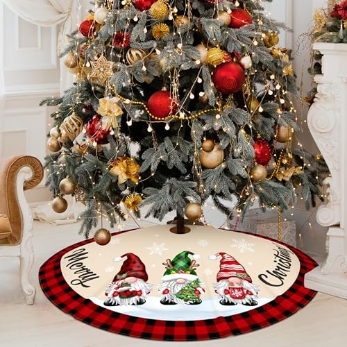 48 Inch Red Black Buffalo Plaid Gnome Tree Skirt