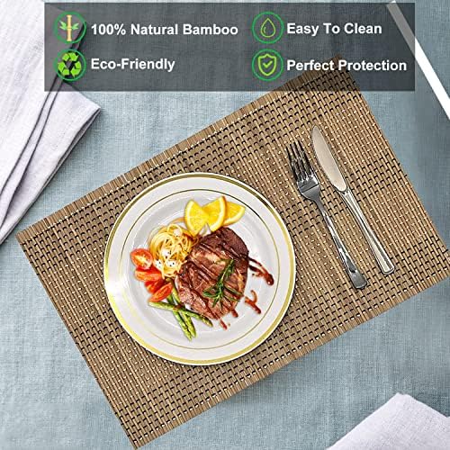 8-Pack 17.7x11.8 Bamboo Placemats, Non-Slip & Heat-Resistant, Brown