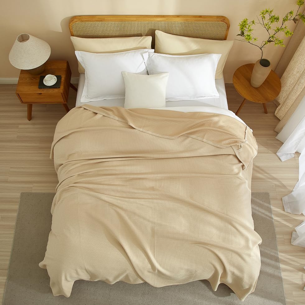 AMWAN Cozy Queen Blankets Khaki for Couch Cotton Blend Jersey Knit Bed