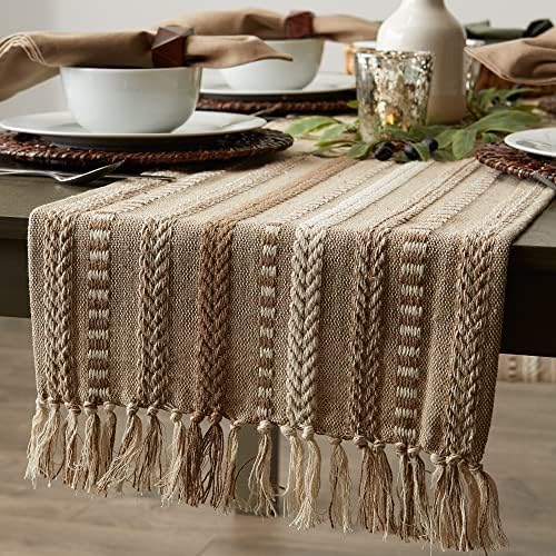 DII Farmhouse Braided Stripe Table Runner Collection, 15x72