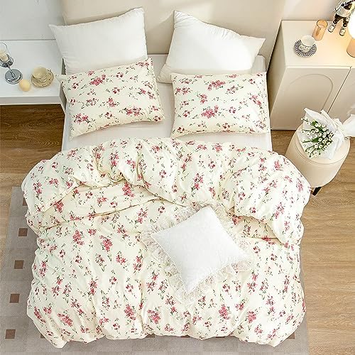 CottonLife Floral Queen Duvet Cover 100% Brushed Microfiber 3 Pieces