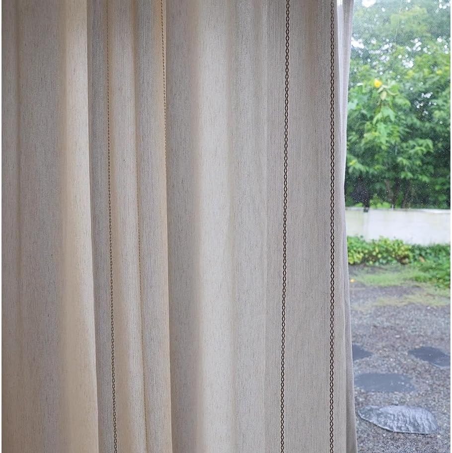 Natural Linen Back Tab Curtains 84 Inch Length for Living Room 1 Panel